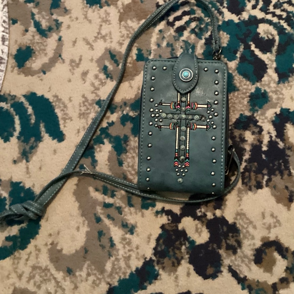 Teal Crossbody Bag with Studded Design